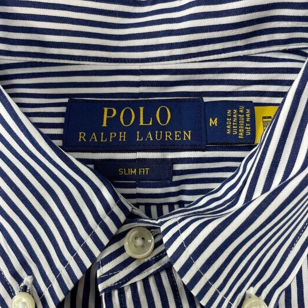 Polo Ralph Lauren Slim Fit Button Down Shirt Mens M Blue Striped Flesh Pony